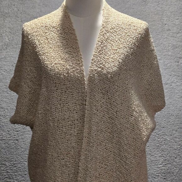 Handwoven Womens Cardigan Poncho Kimono OS Beige Fringe Coastal Boho Lagenlook - Picture 5 of 10